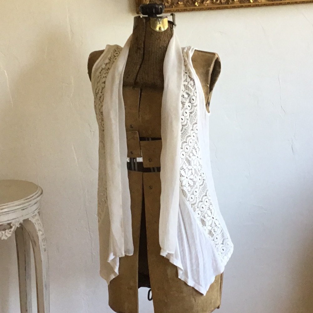 White lace and sheer vest